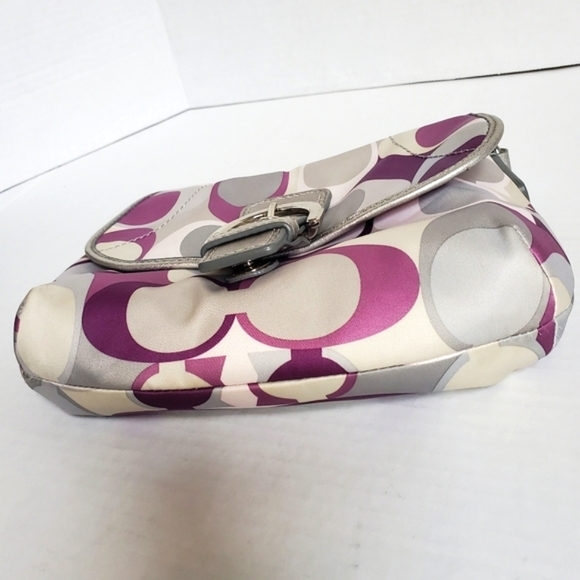 Coach Soho Op Art Scarf Print Crossbody Purse Purple Silver - Picture 6 of 9